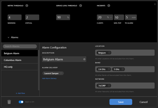 New alarm config
